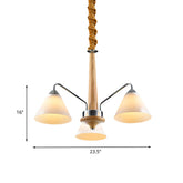 Lámpara de araña cónica moderna de cromo y madera - 3/5 luces - Lámpara de techo de vidrio esmerilado